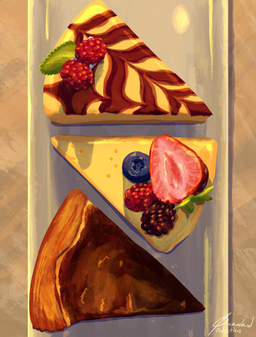“Cheesecakes & flan study from Renaissance Patisserie,” Procreate Software, September 2026.
