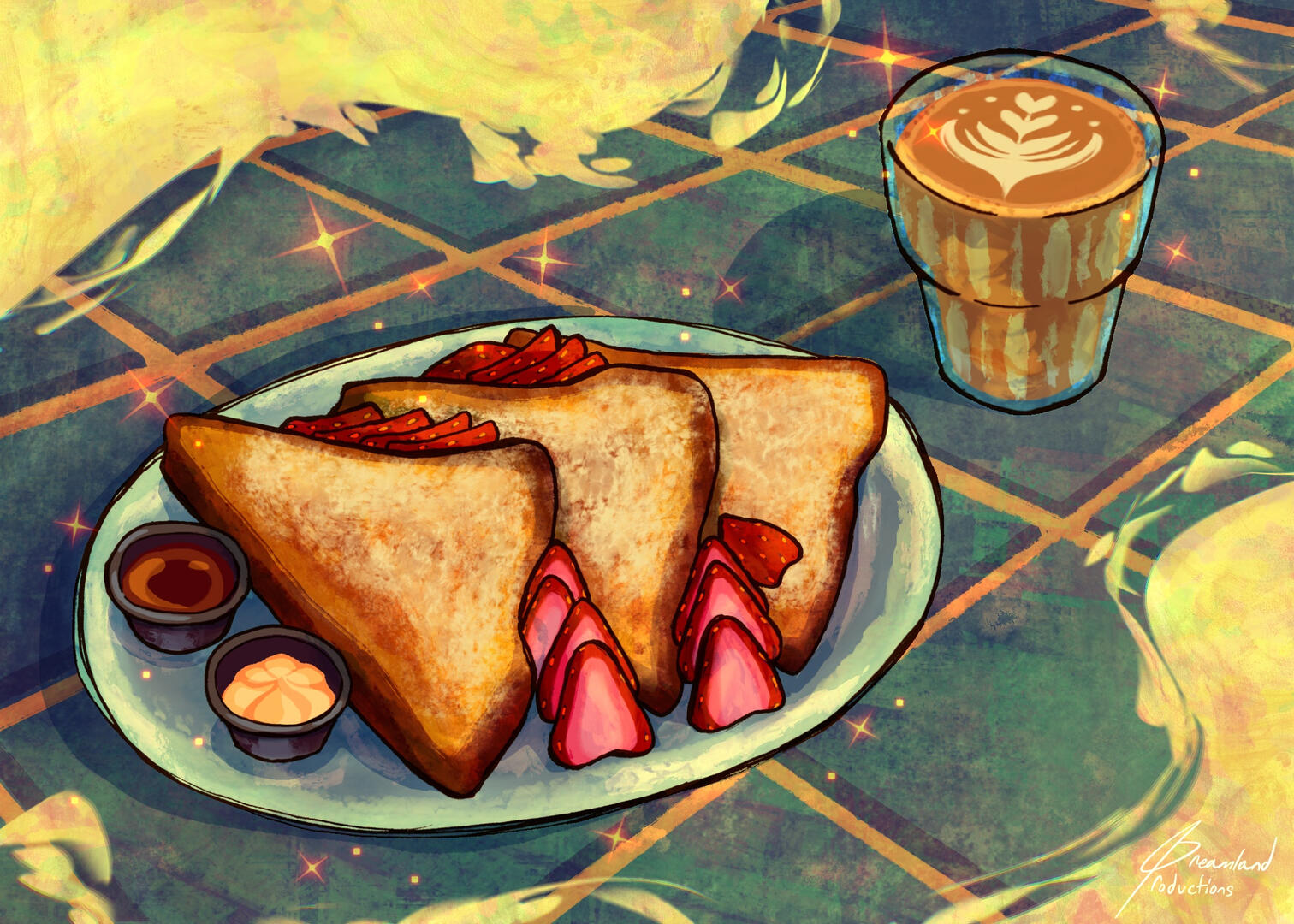 ”French toast with strawberries & powdered sugar,” Ink and Procreate Software, 7 x 5 In, May 2026.