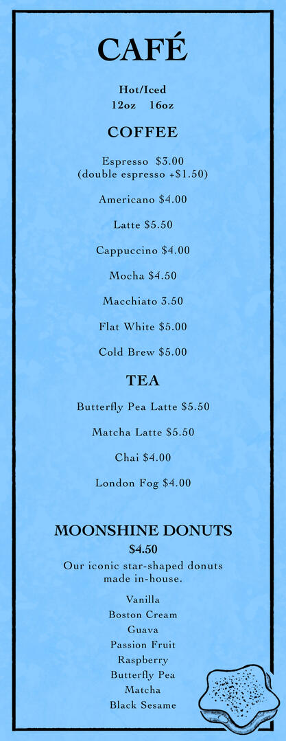 ”Moonshine Diner Mock-Up Café Menu,” 4.25 x 11 In., Procreate Software, July 2026.